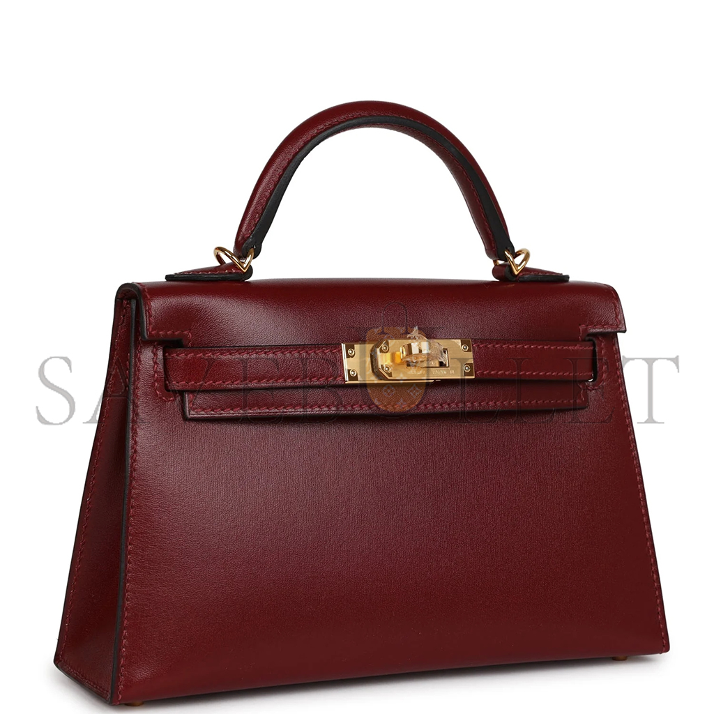 HERMÈS MINI KELLY II BOX BURGUNDY GOLD HARDWARE (19*12*5.5cm) 